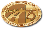 Gold emblem: Heavy Constructors Association, road, skyline, 