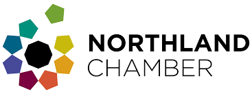 Northland Chamber logo: black hexagon, colorful shapes, bold text.
